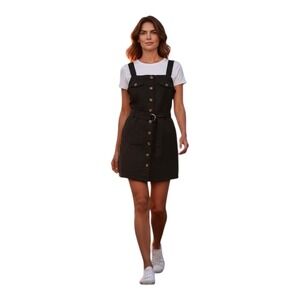J for Justify Womens L Belted Black Button-Up Punk Grunge Hip Pockets Mini Dress